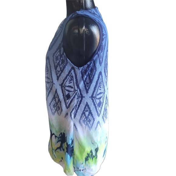 Picadilly Blue and Green Patterned Sleeveless Top M - Picture 4 of 6